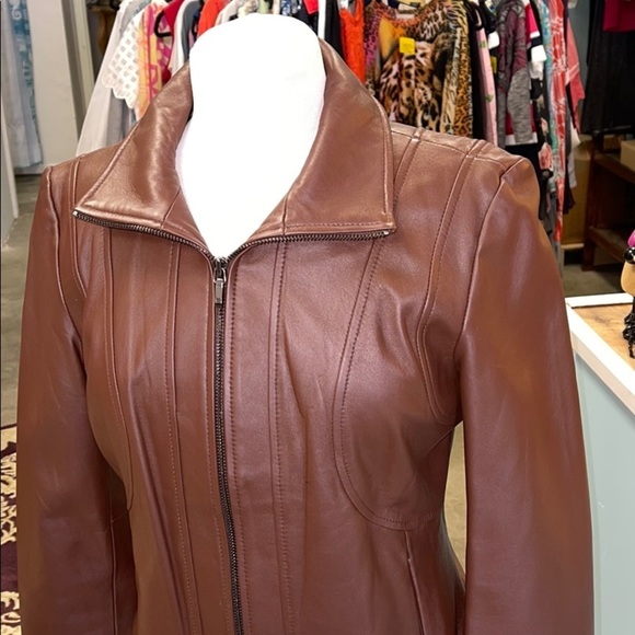 Nine West Brown Soft Leather Jacket Size Small - Picture 5 of 10
